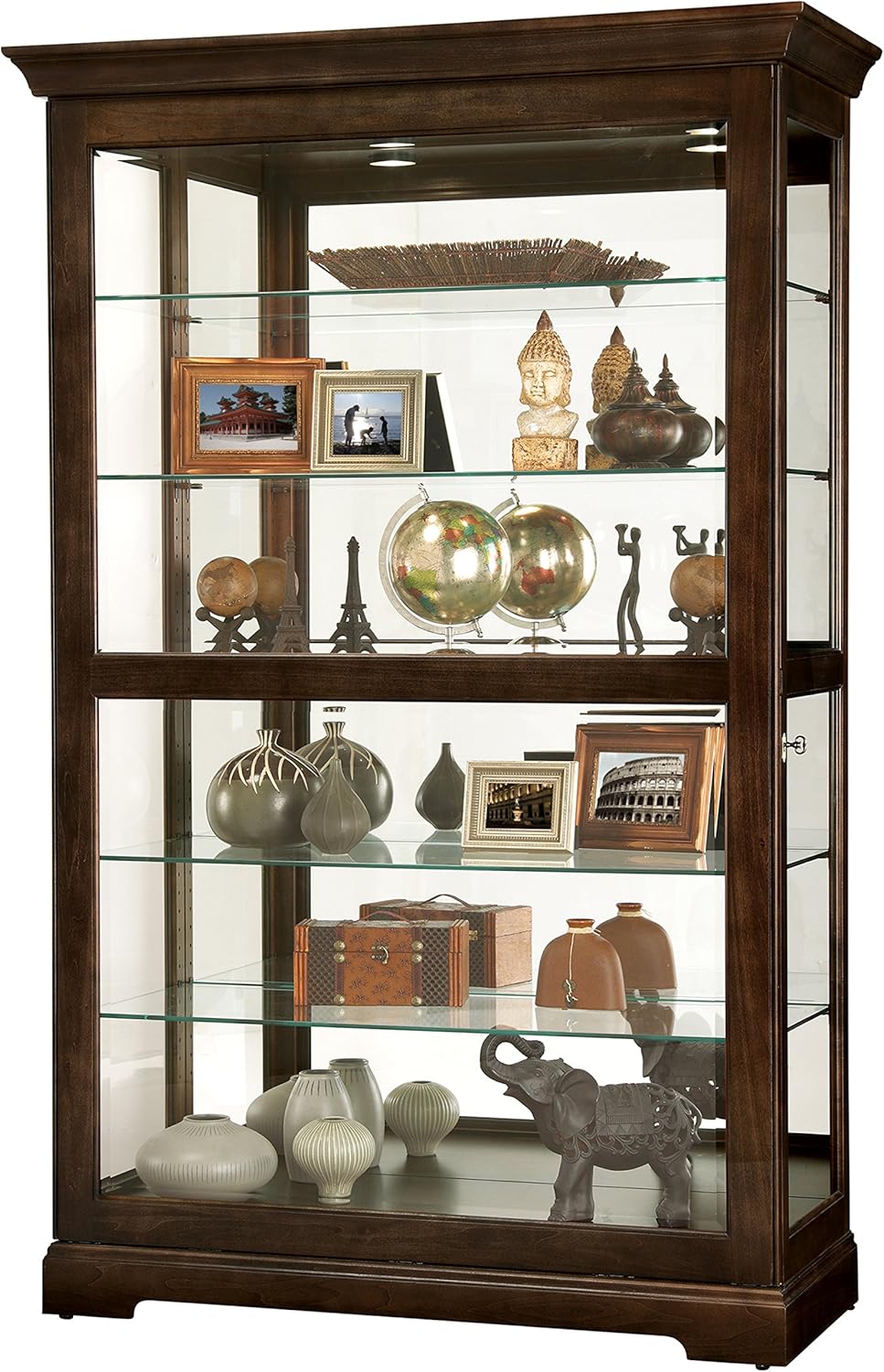 Espresso Curio Cabinet with Five Glass Shelves and Locking Slide Door O21114