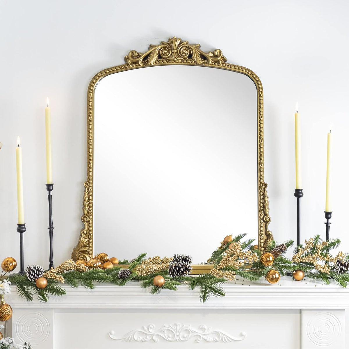 Antiqued Gold Ornate Arched Wall Mirror, 30 x 34'' P9906