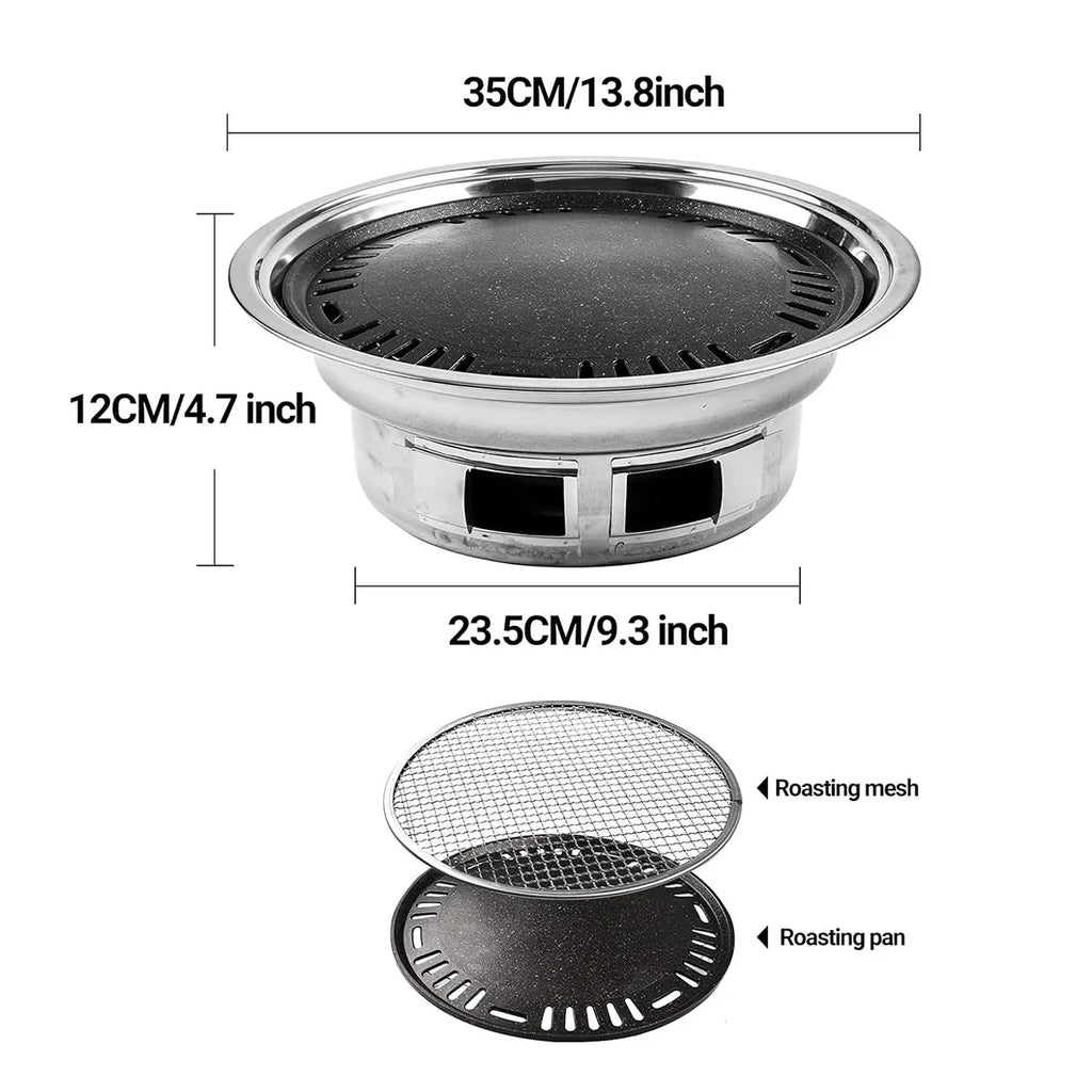 Charcoal Barbecue Grill, Non-Stick Korean BBQ Grill, Portable Stainless Steel Charcoal Stove F7665