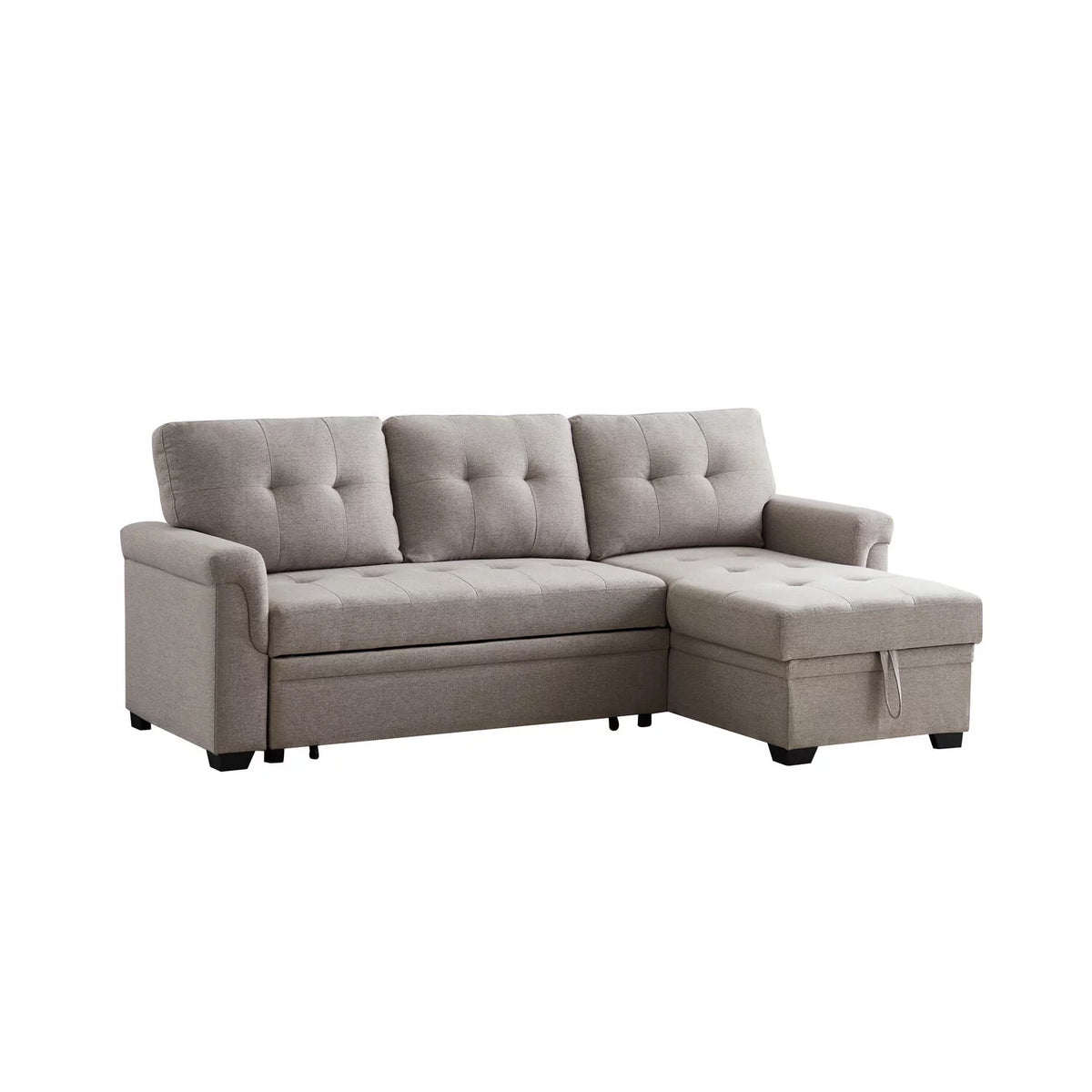 Light Gray Linen Reversible Sleeper Sectional Sofa with Storage Chaise S2978