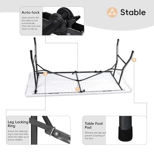 6FT HDPE Fold-in-Half Folding Table White Y5648