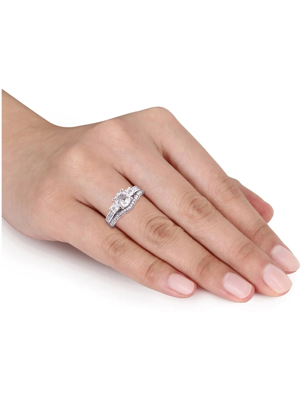 1 1/3 Carat White Sapphire Bridal Engagement Ring in 10K White Gold T2382