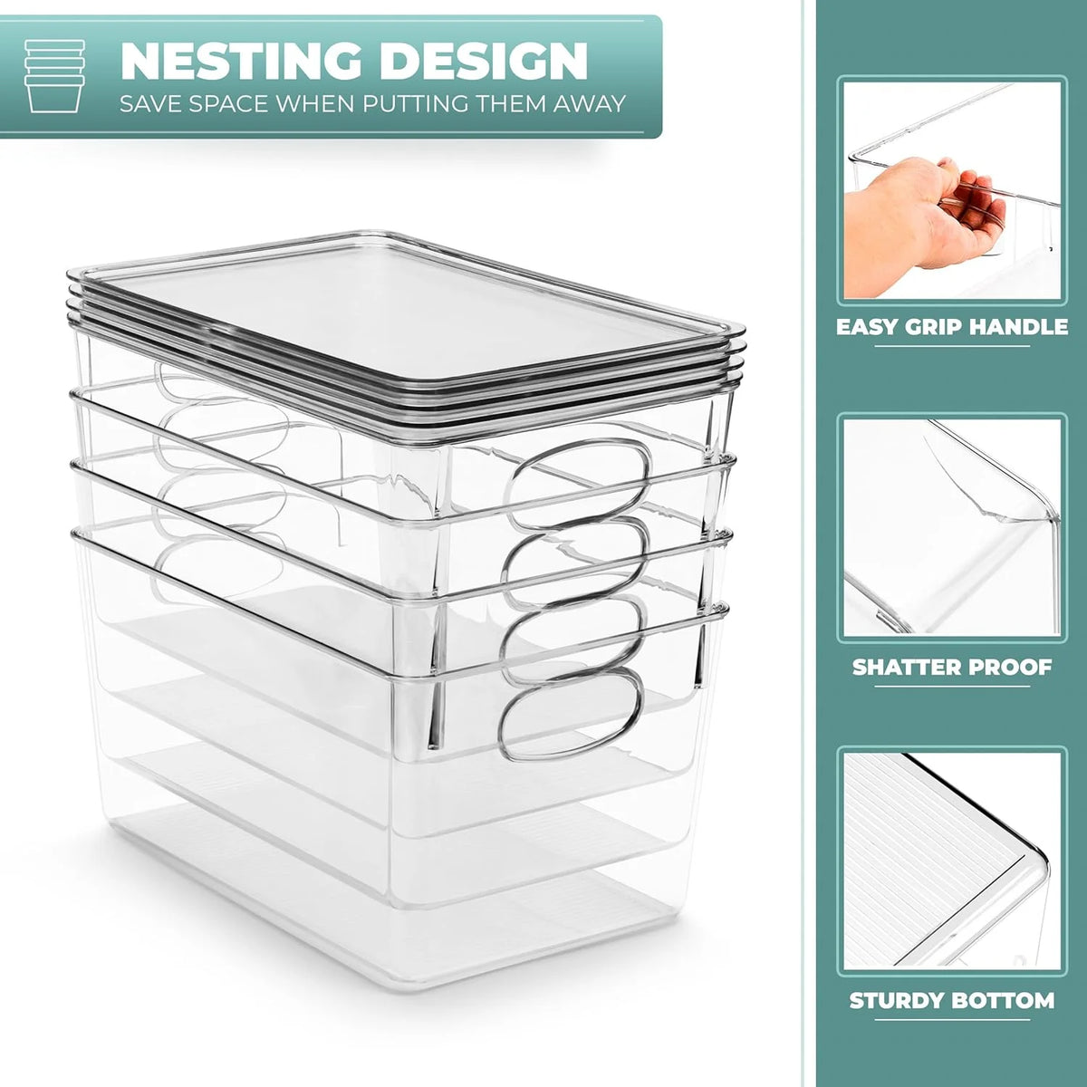 Set of 4 Clear Plastic Storage Bins with Lids X3359