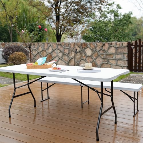 6FT HDPE Fold-in-Half Folding Table White Y5648