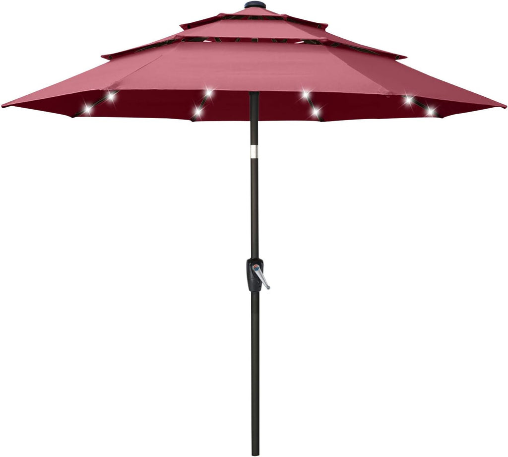 11FT Solar 3 Tiers Market Umbrella with 32 LED J3533