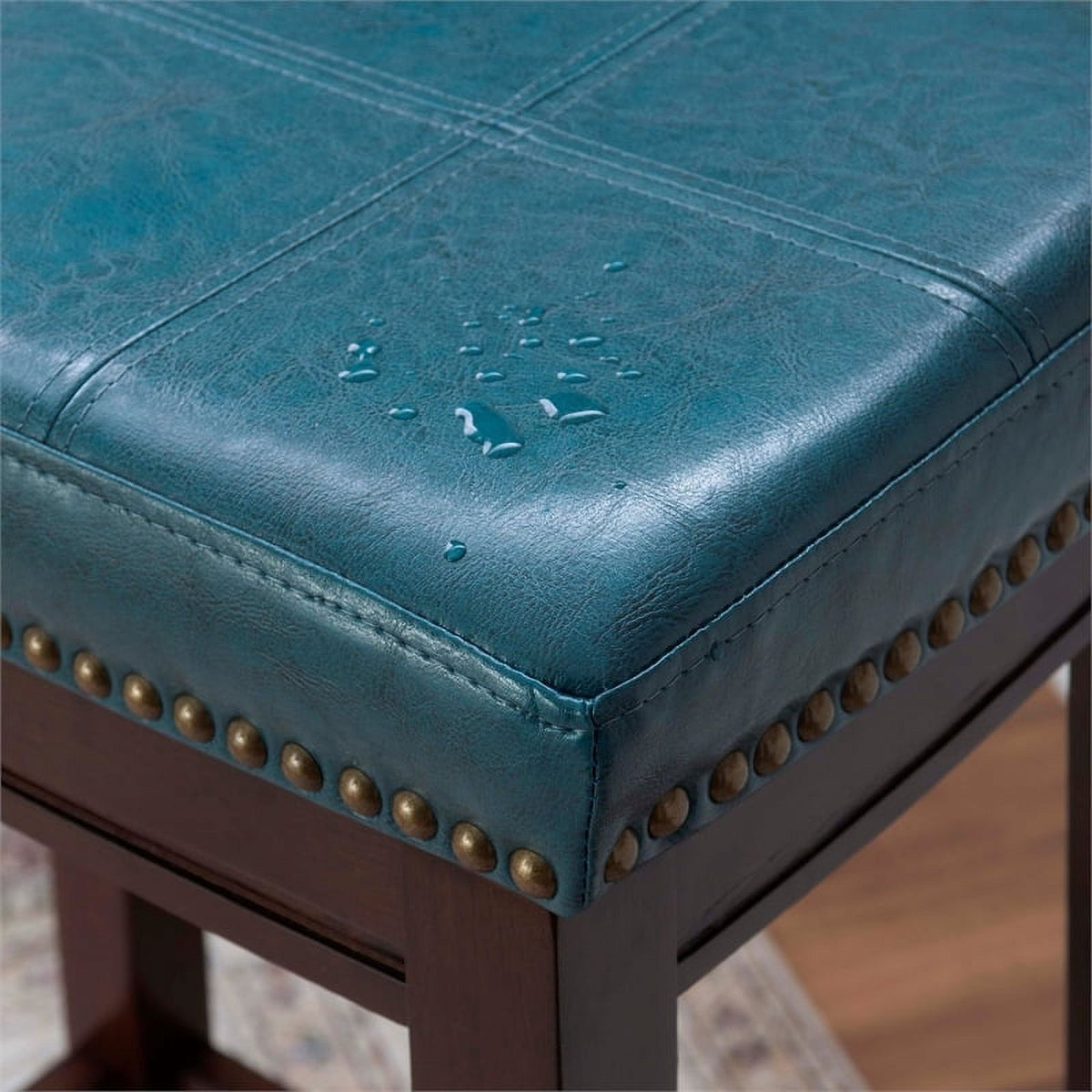 Blue Wood Faux Leather Counter Stool B4330