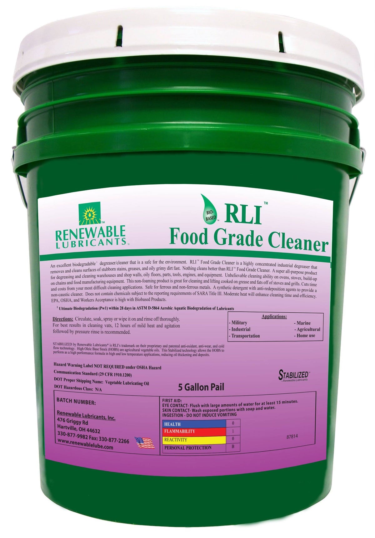 Food Grade Cleaner, 5 Gallon Pail M956537