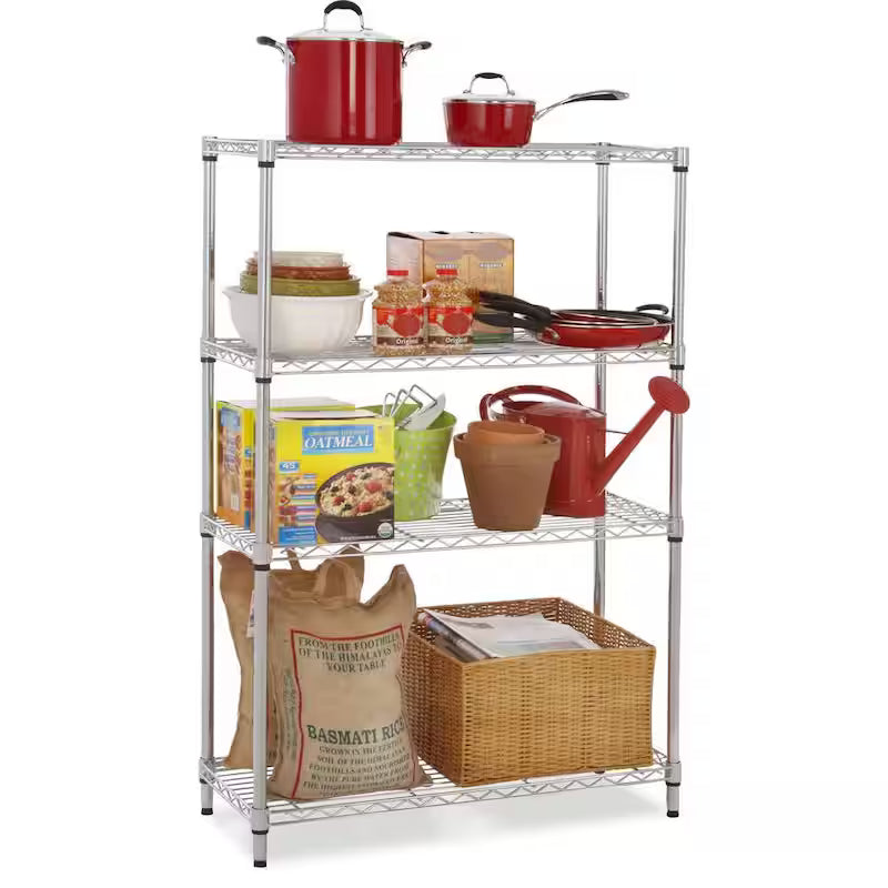4-Tier Steel Wire Shelving Unit in Chrome T10326