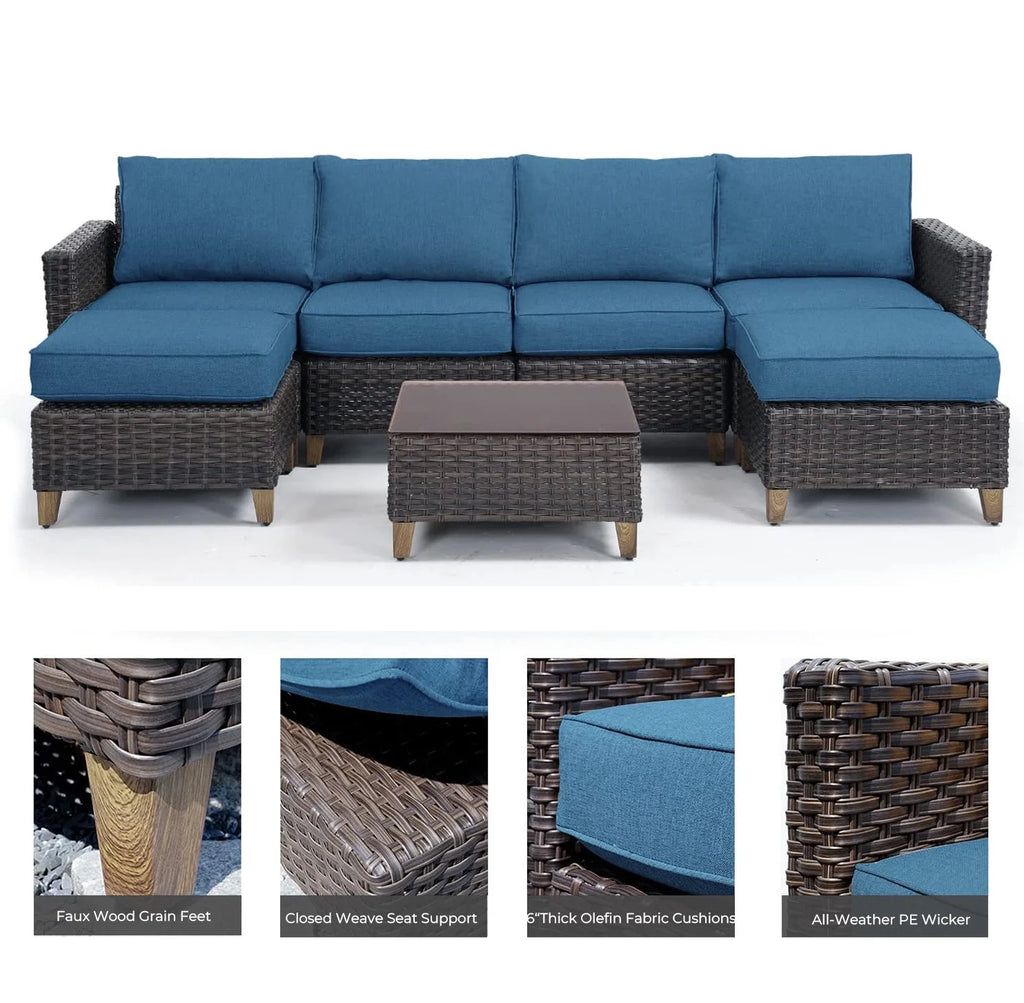 Peacock Blue Patio Wicker Left Arm Sofa Q12584