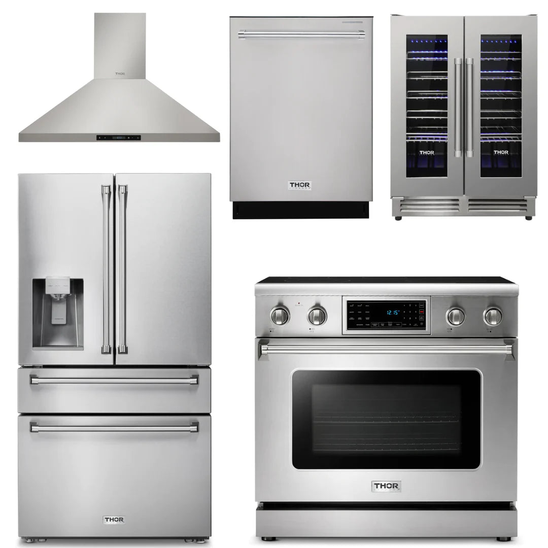 36 Electric Range, Range Hood, Refrigerator with Water and Ice Dispenser, Dishwasher, Wine Cooler Z92808