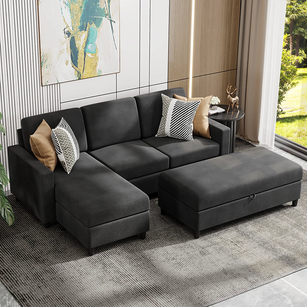 L-Shaped Sofa with Linen Fabric U487
