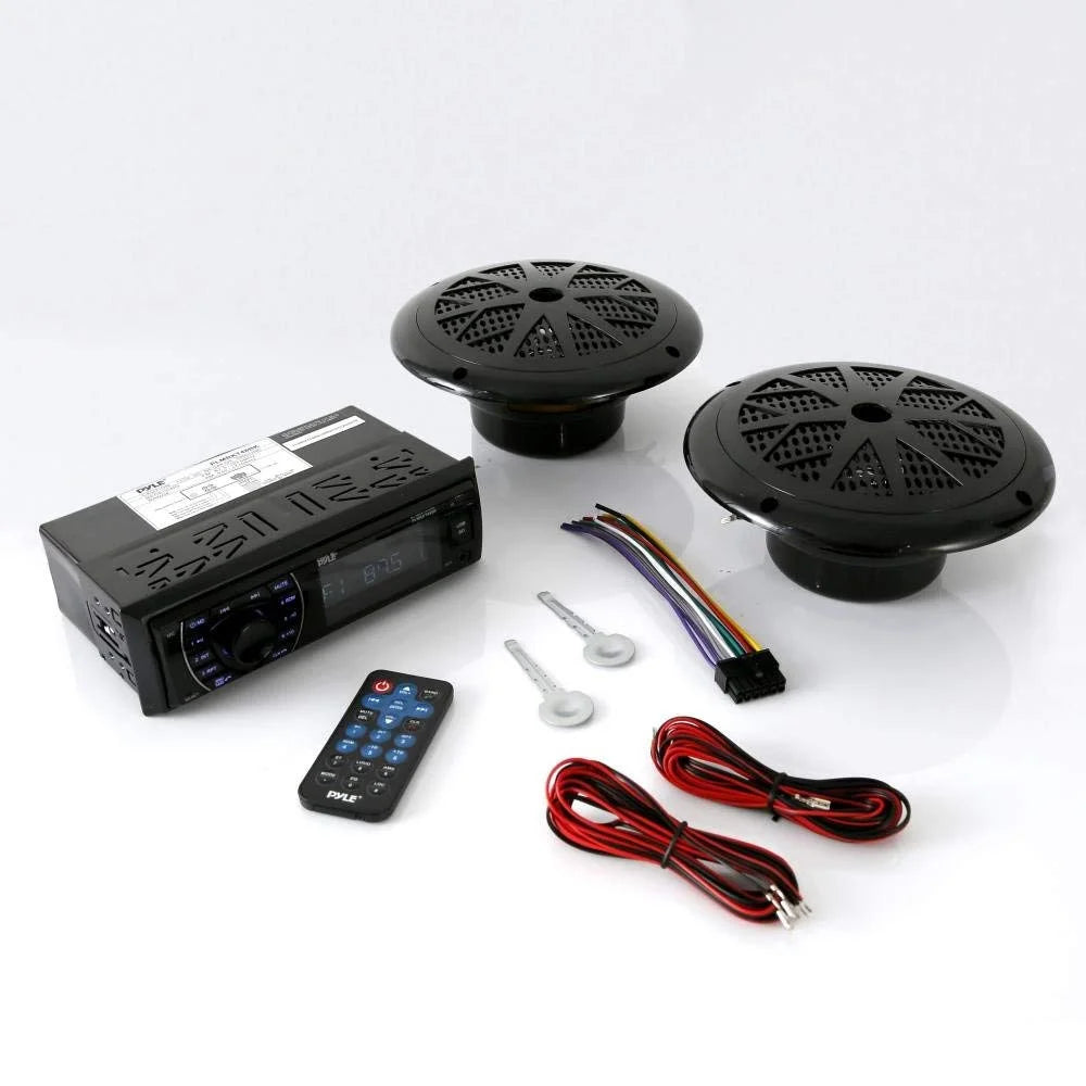 Black 5.25 Inch Bluetooth Marine Receiver Stereo & Speaker Kit C789