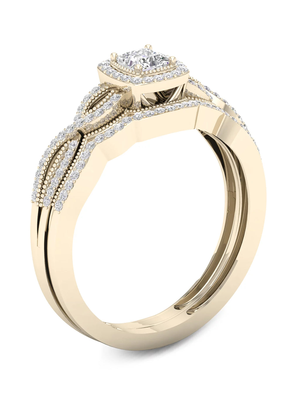 3/8Ct Diamond 10k Yellow Gold Halo Bridal Set F765
