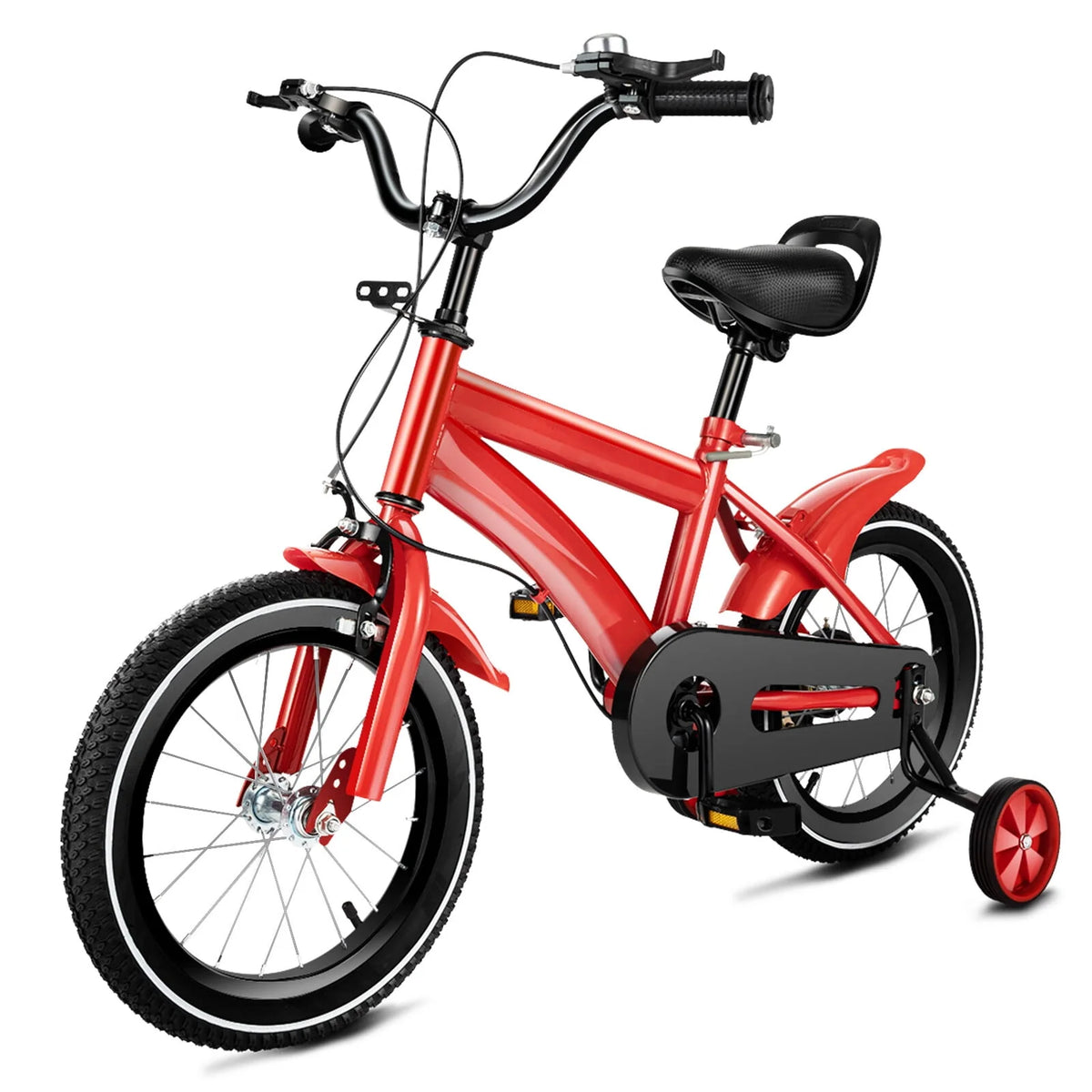 14 Inch Kids Bike with Training Wheels and Mudguards, Red D730383