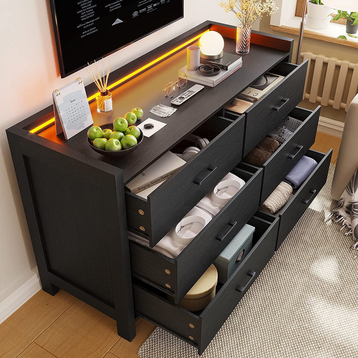 Black 6 Drawer Wood Dresser M1907
