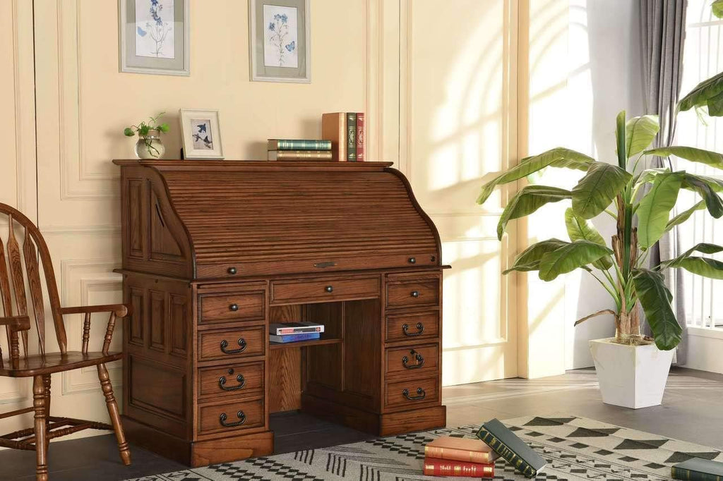 54 Inch Solid Oak Wood Roll Top Desk Z531