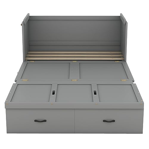 Gray Full Size Murphy Bed with Shelf and Charging Station R8266