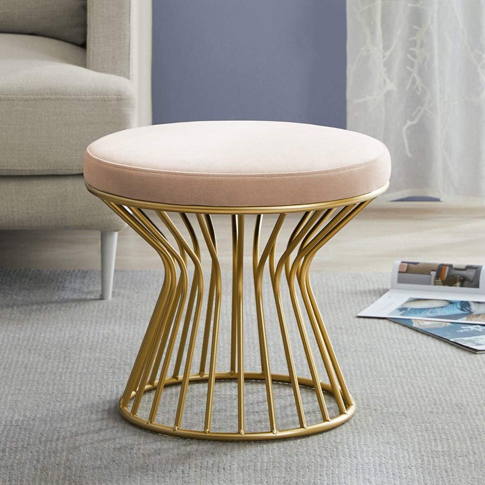 Gray Velvet Ottoman Footrest with Gold Metal Base O45261