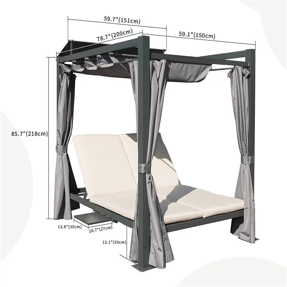 Aluminum Outdoor Patio Retractable Canopy Bed with Beige Cushion W43176