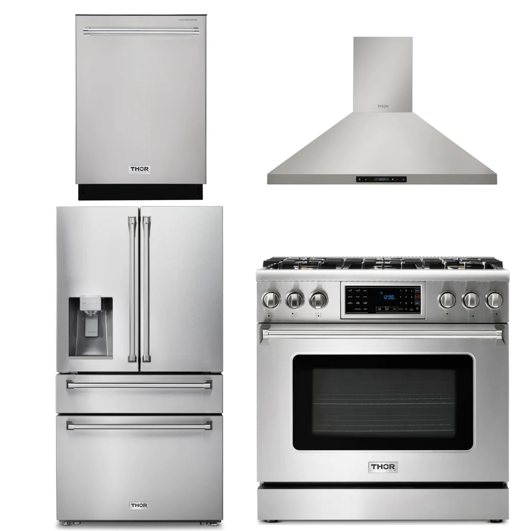36 Gas Range, Range Hood, Refrigerator with Water and Ice Dispenser, Dishwasher W7522