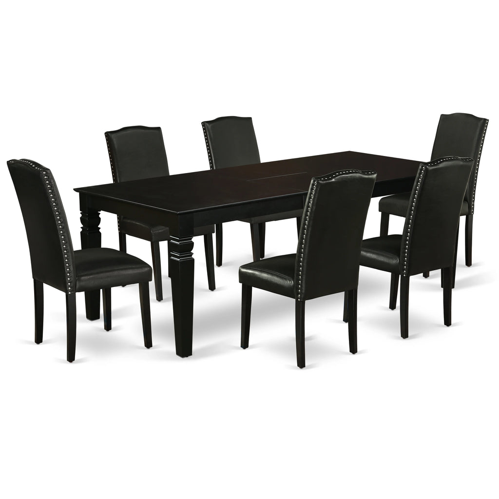 Black Leather Seat 7-piece Wood Dining Set P956314