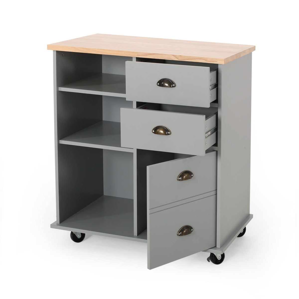 Natural + Black Kitchen Cart with Wheels H543