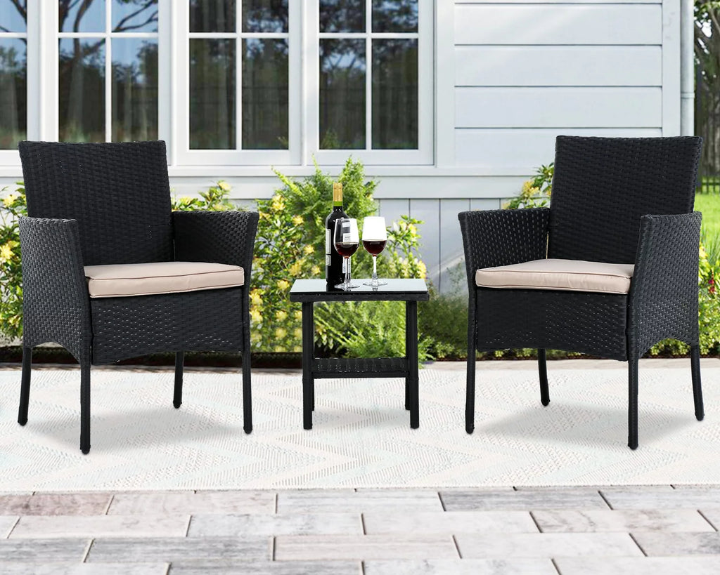 3 Pieces Rattan Wicker Patio Set with Glass Table N91007
