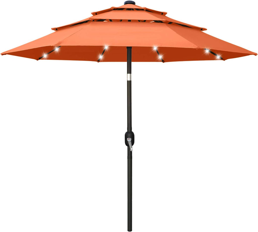 11FT Solar 3 Tiers Market Umbrella with 32 LED J3533