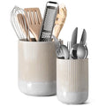Set of 2 Ceramic Kitchen Utensil Holder, Glaze Marble Gray F29958