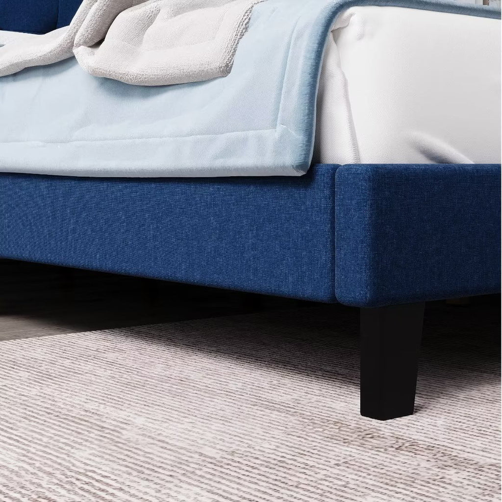 Full Size Blue Upholstered Platform Bed with Tufted Headboard C698