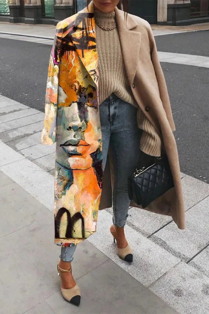 Print Contrast Turn-back Collar Outerwear R522