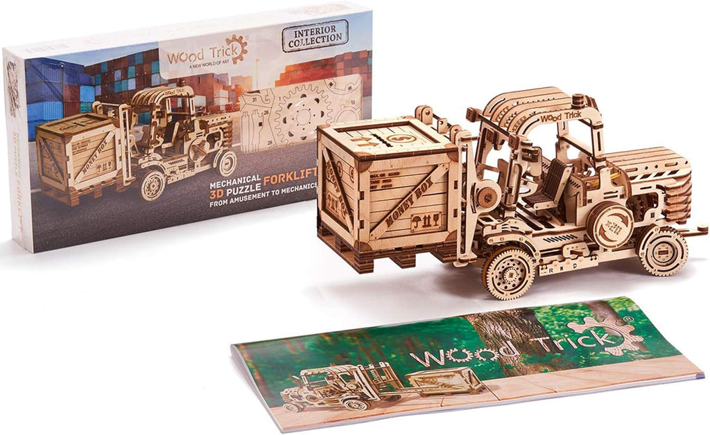 3D Wooden Puzzle Forklift Truck Model Kit with Pallet and Money Box B737444