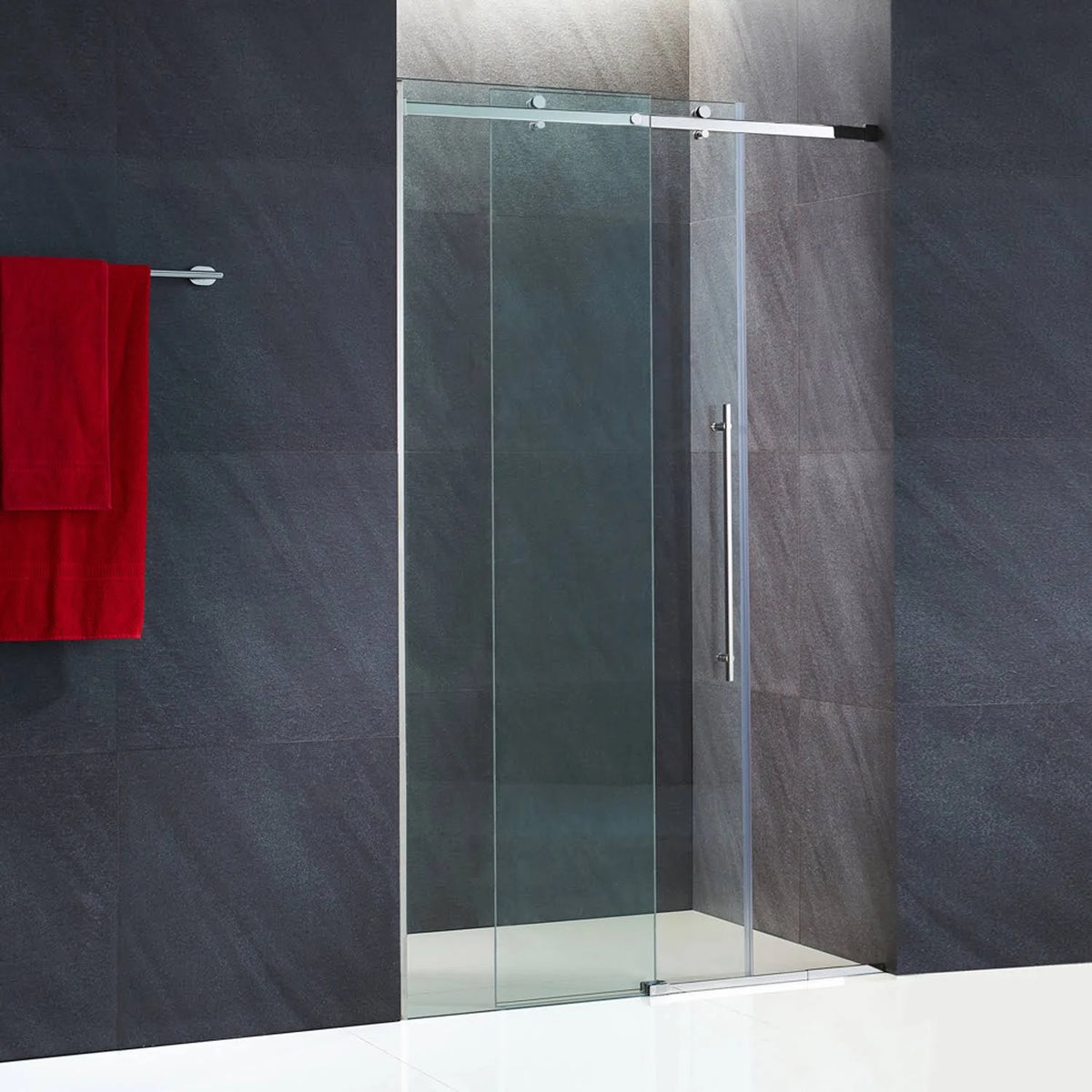 60-Inch Frameless Shower Door with Clear Glass and Stainless Steel M28137
