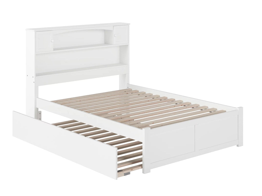 White Full Solid Wood Platform Bed with Footboard & Trundle X370624