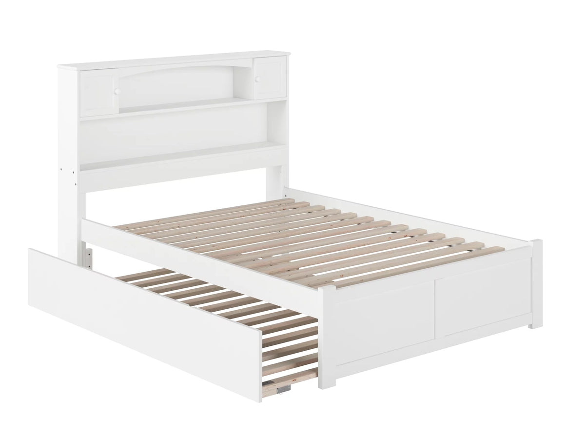 White Full Solid Wood Platform Bed with Footboard & Trundle X370624