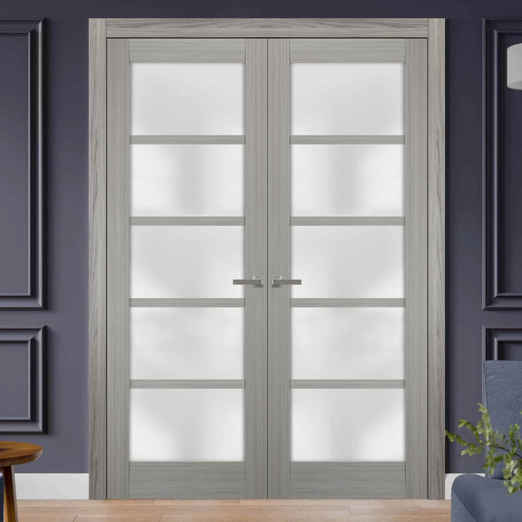 Solid French Double Doors 36 x 96 inches Frosted Glass Wood B296
