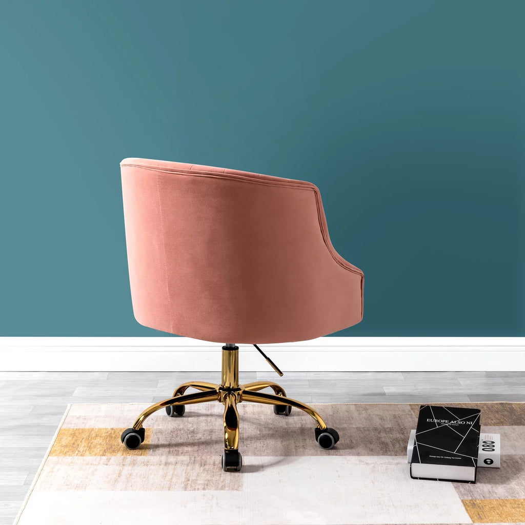 Pink Velvet Fabric Swivel Rolling Task Chair J761215
