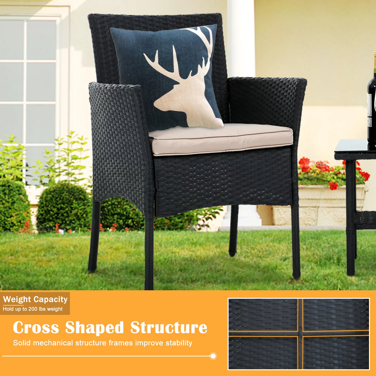 3 Pieces Rattan Wicker Patio Set with Glass Table N91007