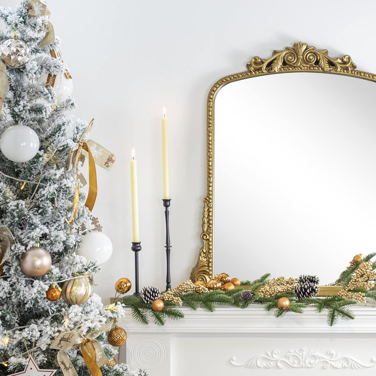 Antiqued Gold Ornate Arched Wall Mirror, 30 x 34'' P9906