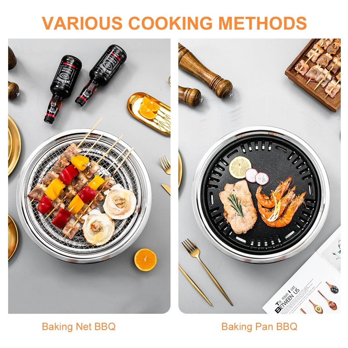 Charcoal Barbecue Grill, Non-Stick Korean BBQ Grill, Portable Stainless Steel Charcoal Stove F7665