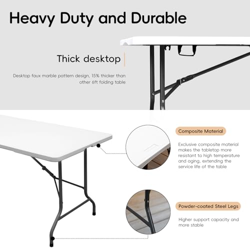 6FT HDPE Fold-in-Half Folding Table White Y5648