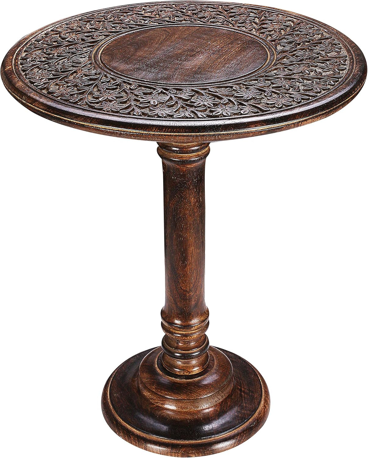 Solid Wood Hand Carved White Antique Accent Table E268