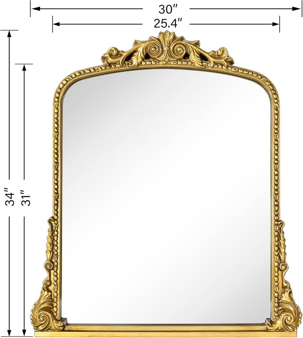 Antiqued Gold Ornate Arched Wall Mirror, 30 x 34'' P9906