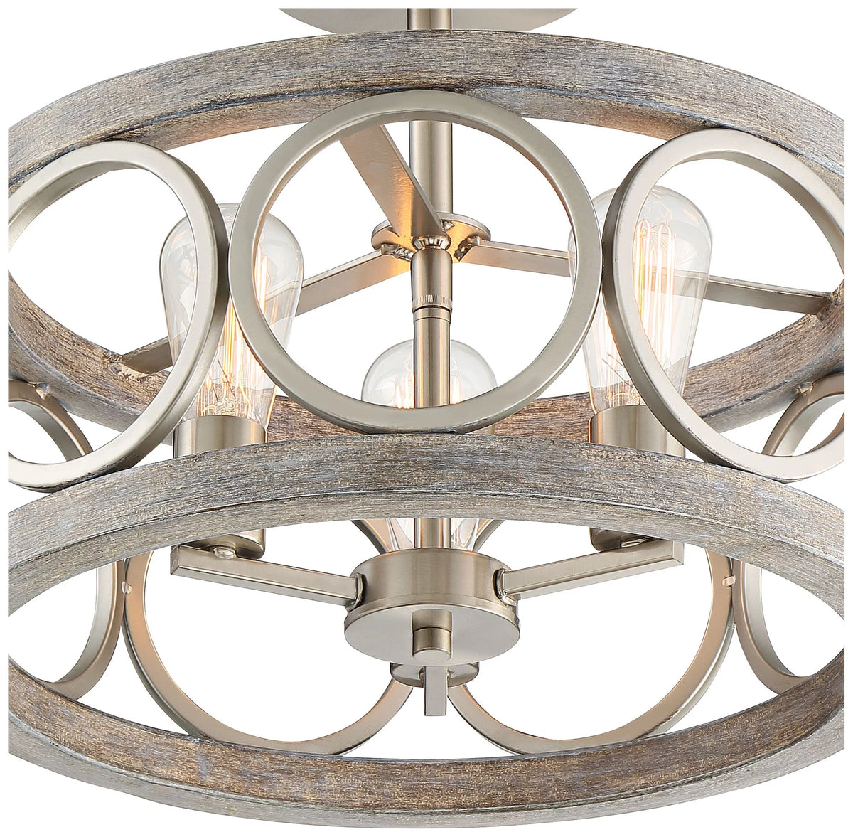 Rustic Farmhouse Ceiling Light Semi Flush Mount 16" Wide Brushed Nickel Gray Wood 3-Light LED C6315
