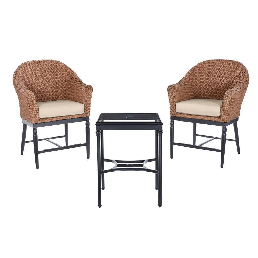 Light Brown 3-Piece Wicker Outdoor Bistro Set A58030