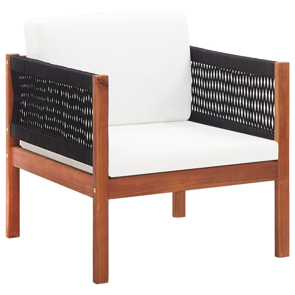 Set of 4 Cream White Cushioned Acacia Wood Outdoor Furniture Set O689