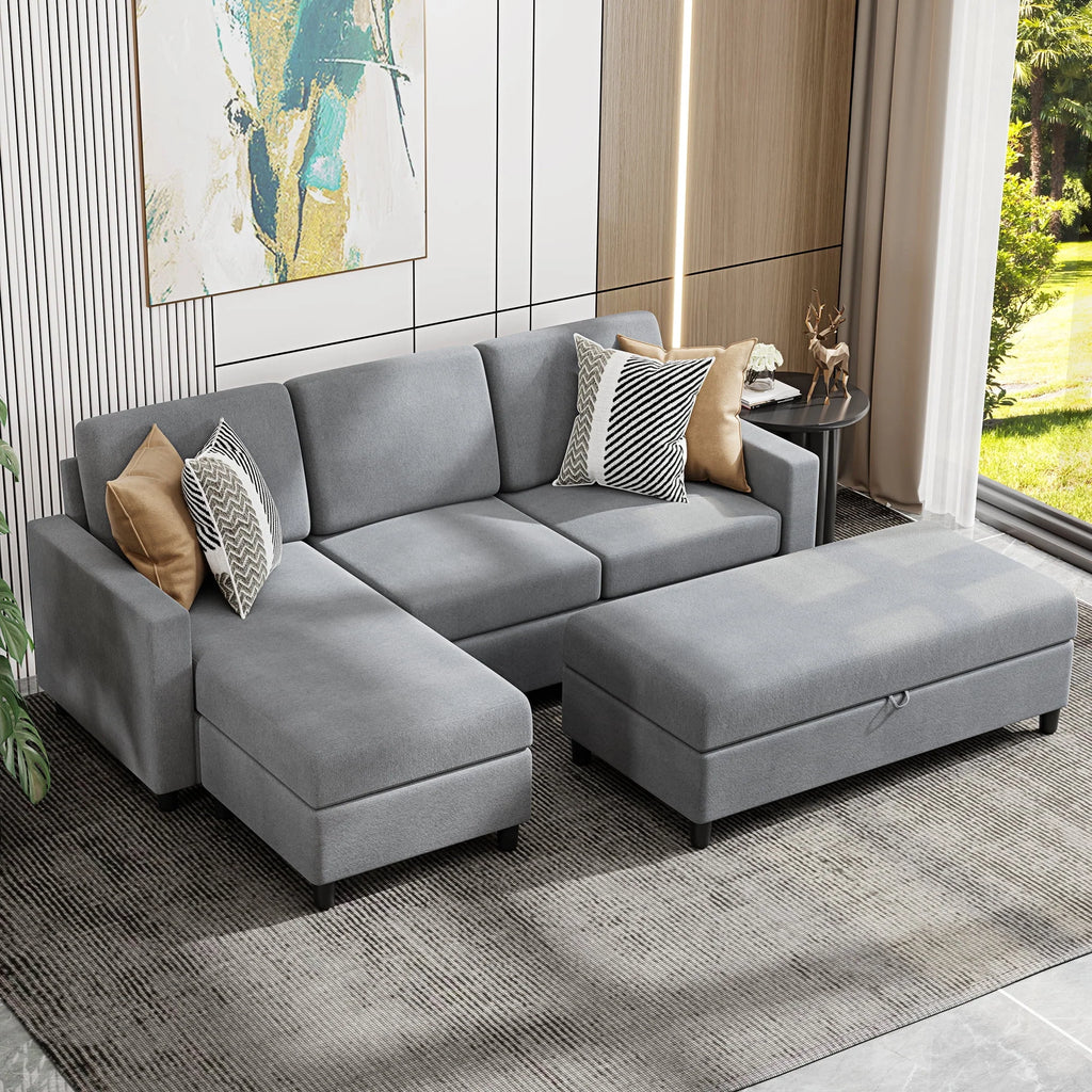 L-Shaped Sofa with Linen Fabric U487