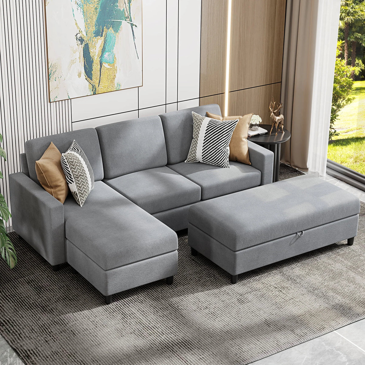 L-Shaped Sofa with Linen Fabric U487
