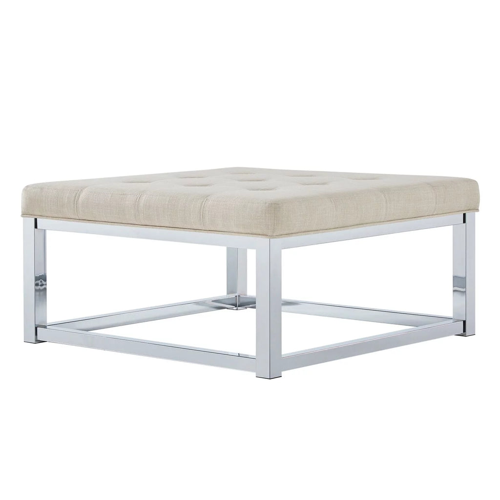 Beige Linen Tufted Cushion Ottoman Coffee Table P24924
