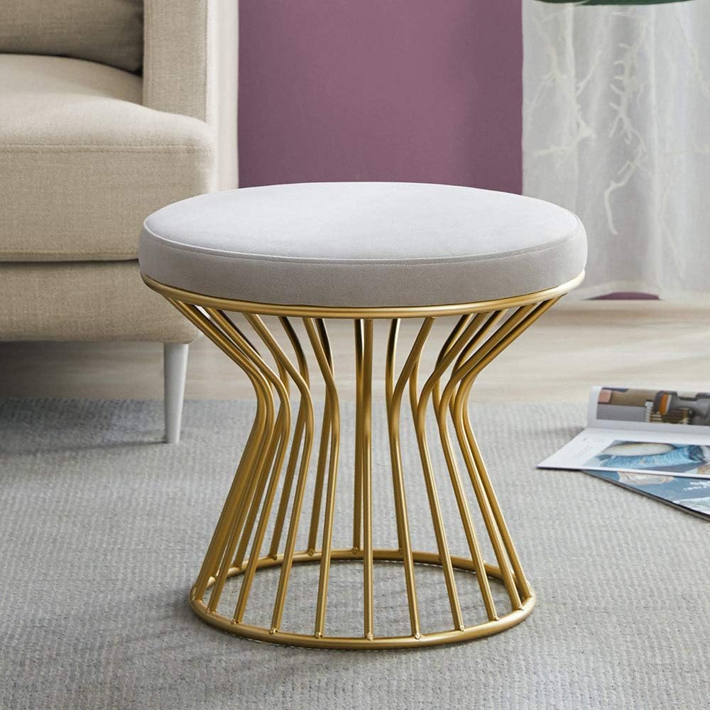 Gray Velvet Ottoman Footrest with Gold Metal Base O45261